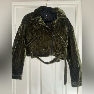 7 For All Mankind Olive Quilted Velvet Cropped Bomber Jacket